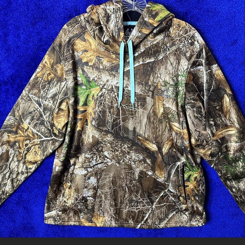 Camouflage Hoodie with Blue Drawstrings